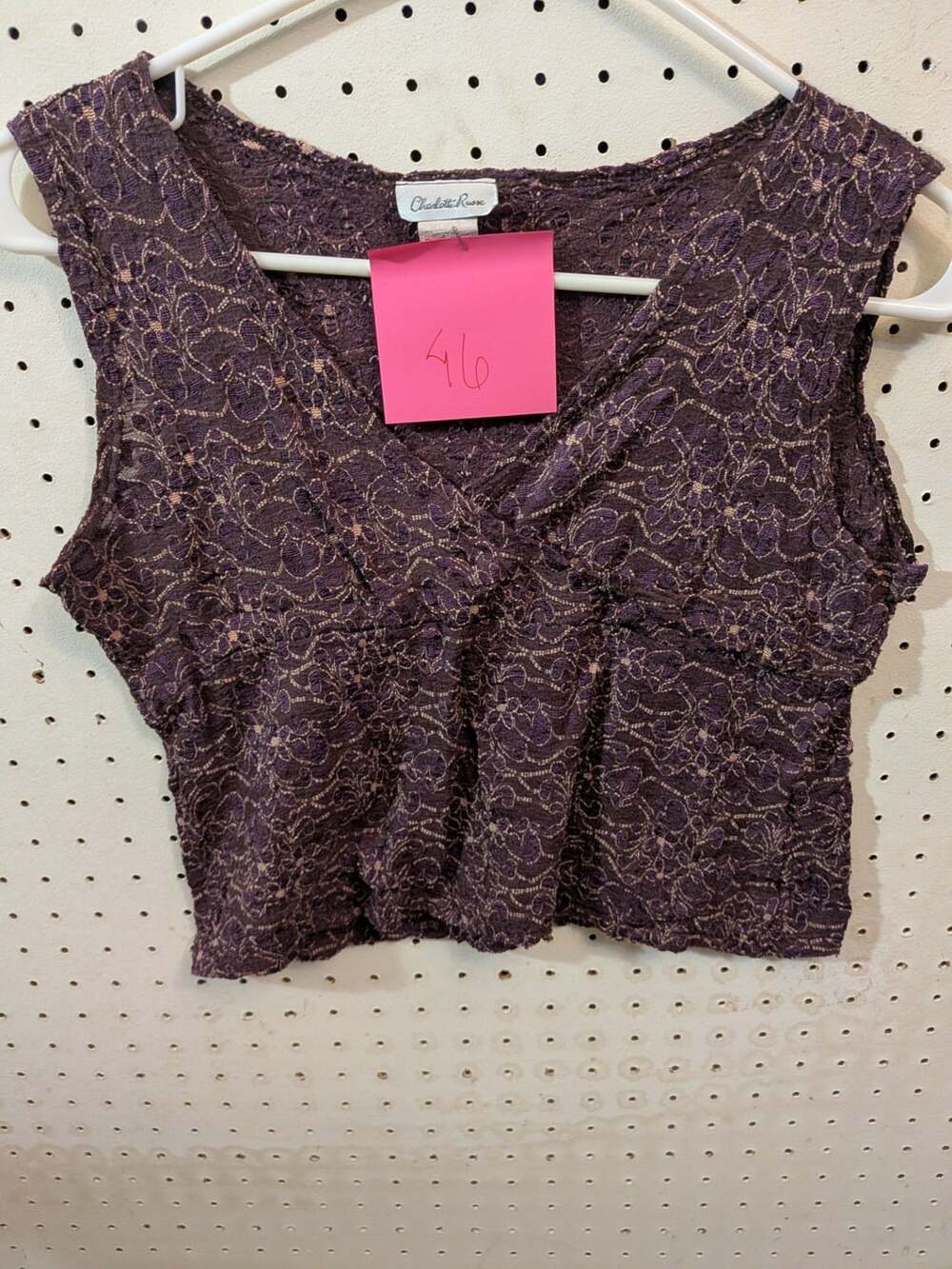 Charlotte Russe Women's Sleeveless Floral Lace Crop Top in Dark Purple